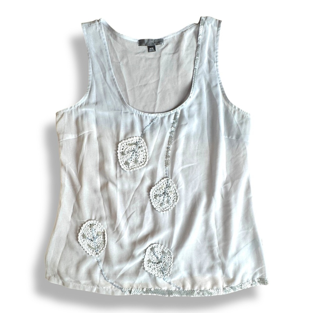 Love 21 Tank Top Womens Size‎ Medium Y2K Coquette Indie Sleaze Glam Sequin Lace